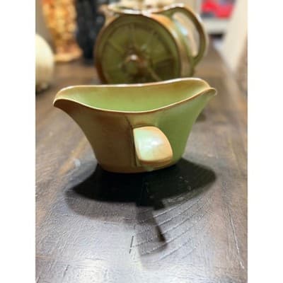 Frankoma GS Prairie Green Gravy Boat Double Sided Vintage Pottery - Thumbnail 9