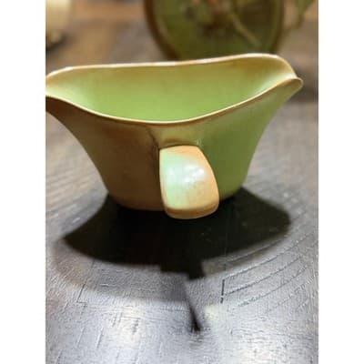 Frankoma GS Prairie Green Gravy Boat Double Sided Vintage Pottery - Thumbnail 2