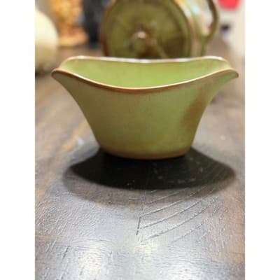 Frankoma GS Prairie Green Gravy Boat Double Sided Vintage Pottery - Thumbnail 5