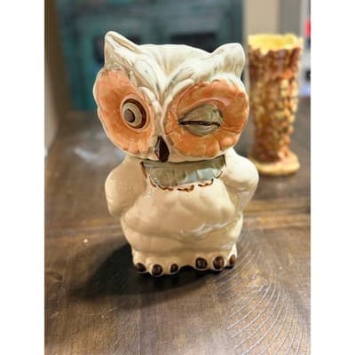 Vintage Shawnee USA Winking Owl Cookie Jar Large 1940's Hand Painted Design 11" - Thumbnail 5