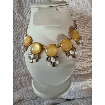 Vintage Orion Statement Necklace Gold Tone Beaded Rhinestone Accent 16" NWT - Thumbnail 2