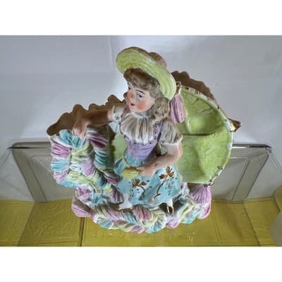 Vintage MCM Porcelain Victorian Girl Vase Figurine Lady Decor - Thumbnail 3