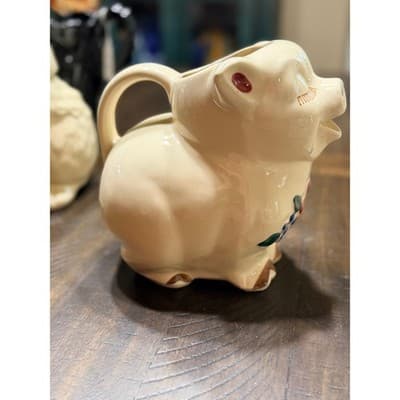 Smiley Vintage Shawnee Pig Pitcher 1950s USA Hand Painted Floral Design - Thumbnail 3