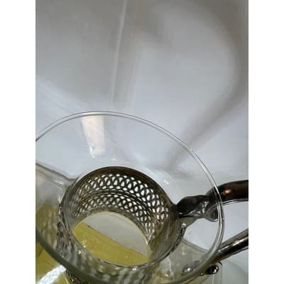 Vintage Corning Glass Carafe Ornate Silver-plated Handle Lid Chiller Stunning - Thumbnail 17