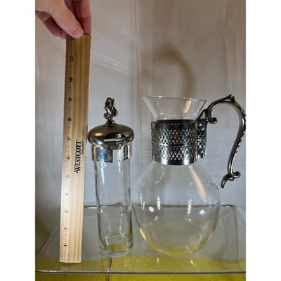 Vintage Corning Glass Carafe Ornate Silver-plated Handle Lid Chiller Stunning - Thumbnail 6