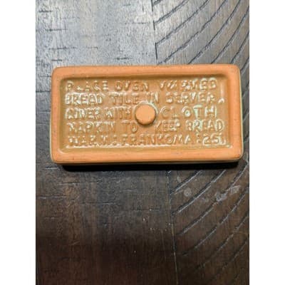 Vintage Frankoma Prairie Green Pottery Bread Warmer Tile Warm Bread Trivet - Thumbnail 2