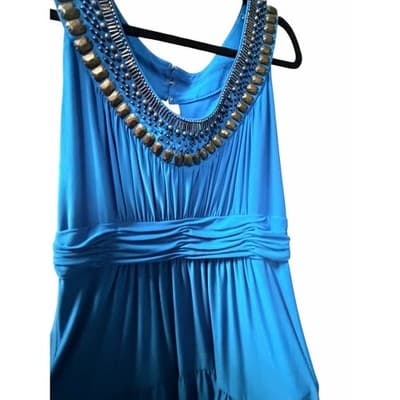 Jones New York Embellished Neckline Sleeveless Tiered Midi Dress Blue 12 - Thumbnail 9
