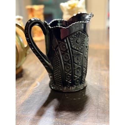 Vintage Indiana Glass Company Pitcher Monarch Pattern Tiara Black Glass 8" - Thumbnail 3