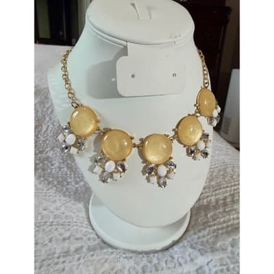 Vintage Orion Statement Necklace Gold Tone Beaded Rhinestone Accent 16" NWT - Thumbnail 4