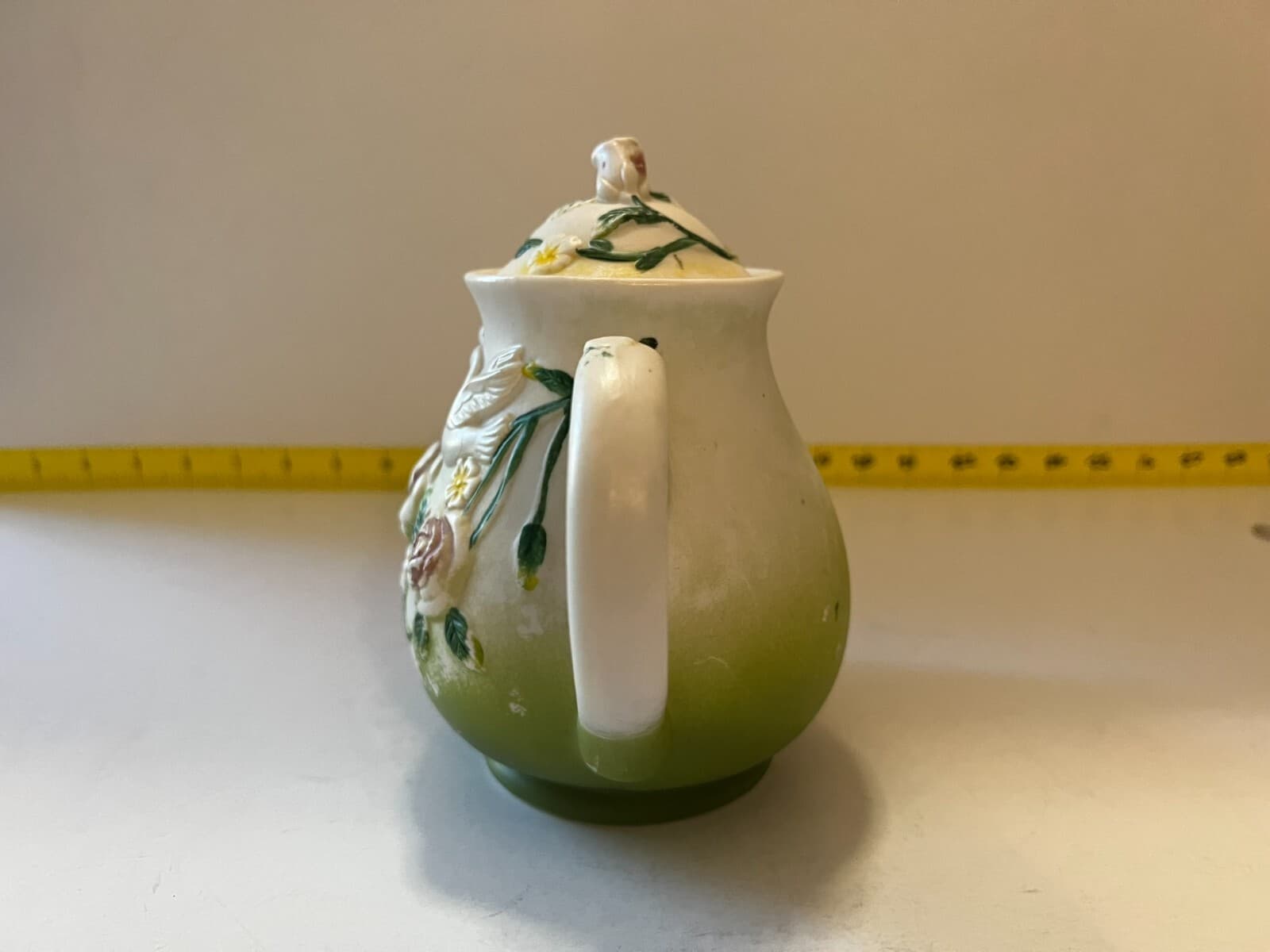 Doves Floral Ornate Flower Porcelain Design Ceramic Teapot Vintage 8" Food Safe - Thumbnail 5