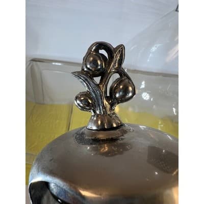 Vintage Corning Glass Carafe Ornate Silver-plated Handle Lid Chiller Stunning - Thumbnail 13
