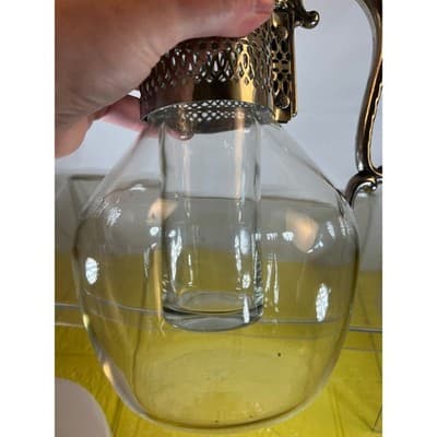 Vintage Corning Glass Carafe Ornate Silver-plated Handle Lid Chiller Stunning - Thumbnail 19
