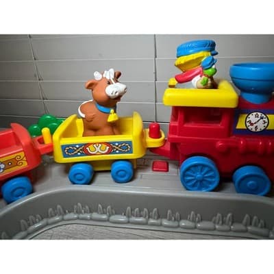 Fisher-Price Train Set Complete 2008 Conductor Animals Buildings Tracks Sign R/R - Thumbnail 14