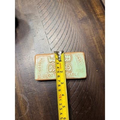 Vintage Frankoma Prairie Green Pottery Bread Warmer Tile Warm Bread Trivet - Thumbnail 4