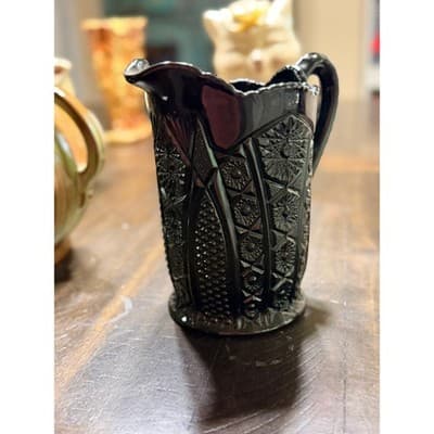 Vintage Indiana Glass Company Pitcher Monarch Pattern Tiara Black Glass 8" - Thumbnail 6