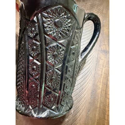Vintage Indiana Glass Company Pitcher Monarch Pattern Tiara Black Glass 8" - Thumbnail 12