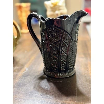 Vintage Indiana Glass Company Pitcher Monarch Pattern Tiara Black Glass 8" - Thumbnail 4
