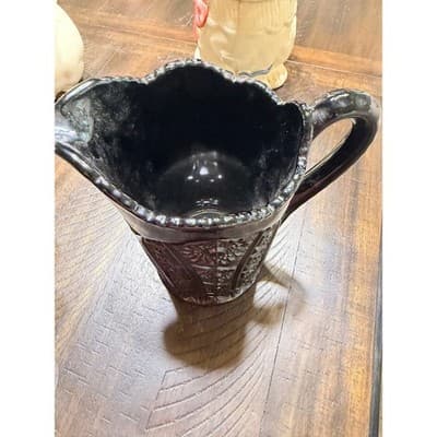 Vintage Indiana Glass Company Pitcher Monarch Pattern Tiara Black Glass 8" - Thumbnail 10