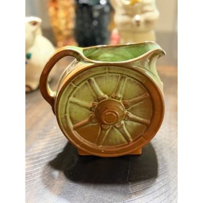 Vintage Frankoma Pottery Wagon Wheel Prairie Green Glaze Pitcher Large - Thumbnail 3