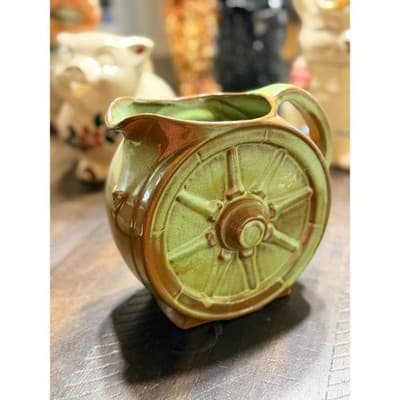 Vintage Frankoma Pottery Wagon Wheel Prairie Green Glaze Pitcher Large - Thumbnail 5
