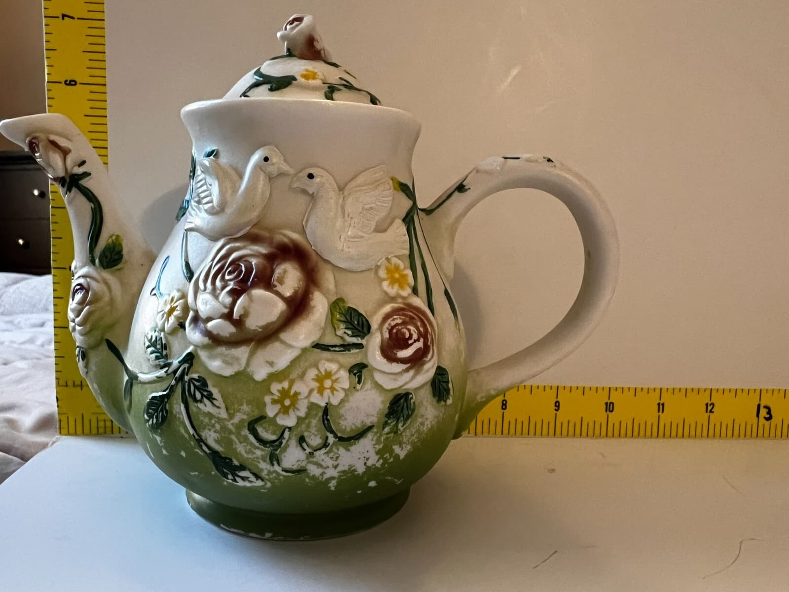 Doves Floral Ornate Flower Porcelain Design Ceramic Teapot Vintage 8" Food Safe - Thumbnail 22