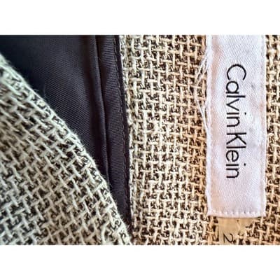 Calvin Klein Women's Tweed Straight & Pencil Back Slit Mini Skirt Beige M - Thumbnail 10