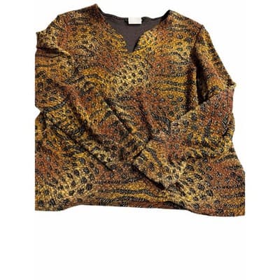 Soft Works Women’s Dress Animal Print Long Sleeve Top Brown XXL V-neck Blouse - Thumbnail 2