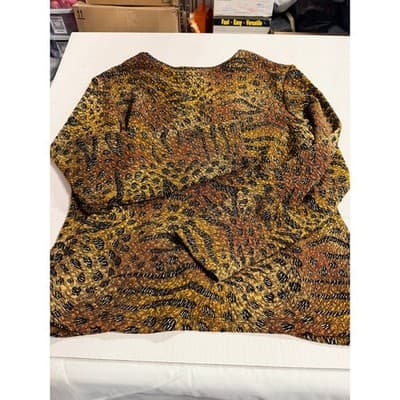 Soft Works Women’s Dress Animal Print Long Sleeve Top Brown XXL V-neck Blouse - Thumbnail 4