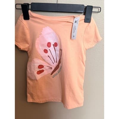 Garanimals Butterfly Graphic Girls Pull On Crew Neck Short Sleeve Top Peach 5T - Thumbnail 2