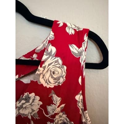 Women’s Red Floral Mini Dress Sleeveless Button Front Spring Summer Size Medium - Thumbnail 6