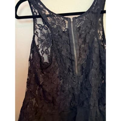 Women's Floral Lace Overlay Sheer Chiffon Hem Sleeveless Tank Top Black S - Thumbnail 11