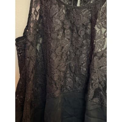 Women's Floral Lace Overlay Sheer Chiffon Hem Sleeveless Tank Top Black S - Thumbnail 8