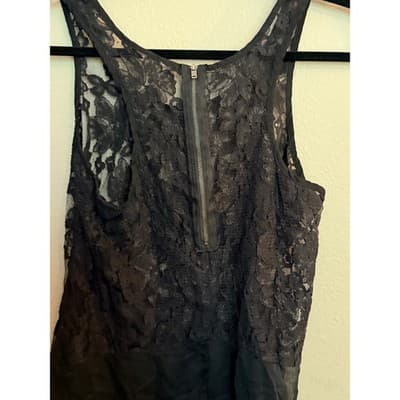 Women's Floral Lace Overlay Sheer Chiffon Hem Sleeveless Tank Top Black S - Thumbnail 4