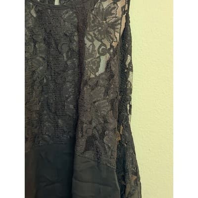 Women's Floral Lace Overlay Sheer Chiffon Hem Sleeveless Tank Top Black S - Thumbnail 6