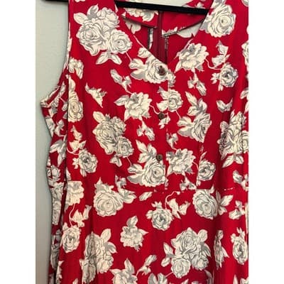 Women’s Red Floral Mini Dress Sleeveless Button Front Spring Summer Size Medium - Thumbnail 4