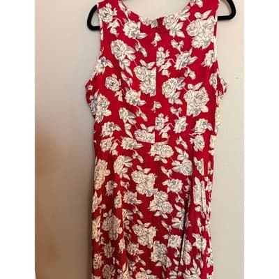 Women’s Red Floral Mini Dress Sleeveless Button Front Spring Summer Size Medium - Thumbnail 12
