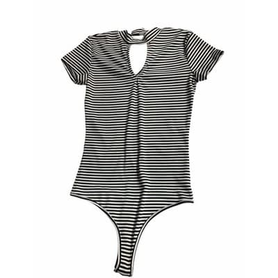 Rolla Coaster Bodice One Piece Stripes Bodysuit White Black Small Keyhole Neck - Thumbnail 2
