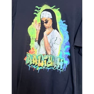 Princess Aaliyah Graphic T-Shirt Crew Neck Short Sleeve Music Tee Men’s Black L - Thumbnail 6