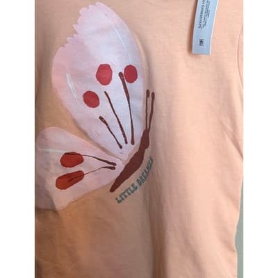 Garanimals Butterfly Graphic Girls Pull On Crew Neck Short Sleeve Top Peach 5T - Thumbnail 3