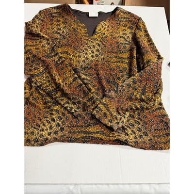Soft Works Women’s Dress Animal Print Long Sleeve Top Brown XXL V-neck Blouse - Thumbnail 5