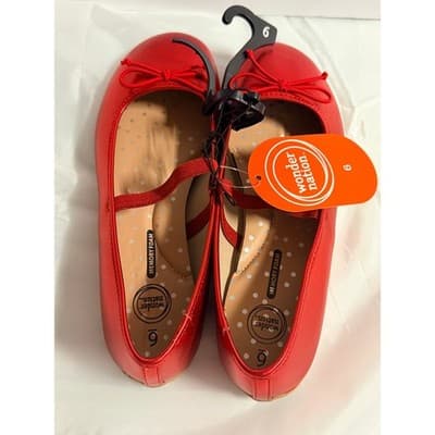 Wonder Nation Ruby Satin Slippers Ballet Slip On Elastic Strap Shoes Red 6 NWT - Thumbnail 7