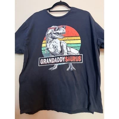 Grandaddy Saurus Men's Dinosaur Graphic Crew Neck Short Sleeve T Shirt Black 2XL - Thumbnail 6