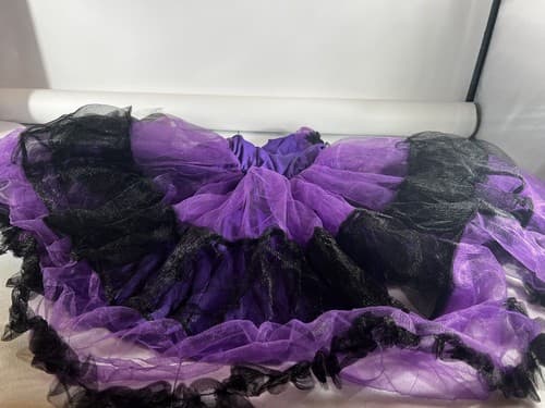 Halloween Purple Ruffles Bat Girl Costume Kids 7-9 Dress Wings Headpiece Bag NEW - Thumbnail 9