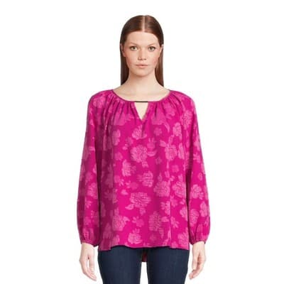 Pioneer Woman Pheasant Keyhole Bar Front Blouse Hot Pink Size 1X NWT