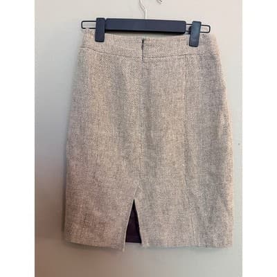 Calvin Klein Women's Tweed Straight & Pencil Back Slit Mini Skirt Beige M - Thumbnail 11