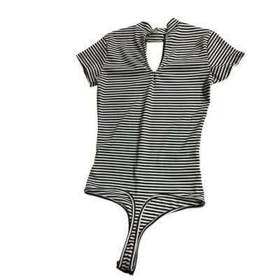 Rolla Coaster Bodice One Piece Stripes Bodysuit White Black Small Keyhole Neck - Thumbnail 3
