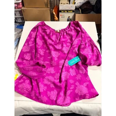 Pioneer Woman Pheasant Keyhole Bar Front Blouse Hot Pink Size 1X NWT - Thumbnail 14