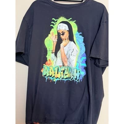 Princess Aaliyah Graphic T-Shirt Crew Neck Short Sleeve Music Tee Men’s Black L - Thumbnail 4