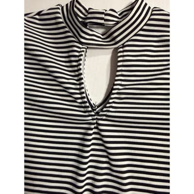 Rolla Coaster Bodice One Piece Stripes Bodysuit White Black Small Keyhole Neck - Thumbnail 5