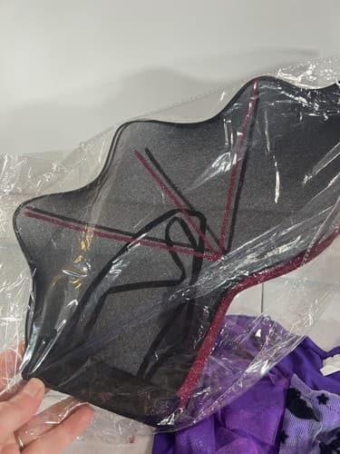 Halloween Purple Ruffles Bat Girl Costume Kids 10/12 Dress Wings Headpiece Bag - Thumbnail 7